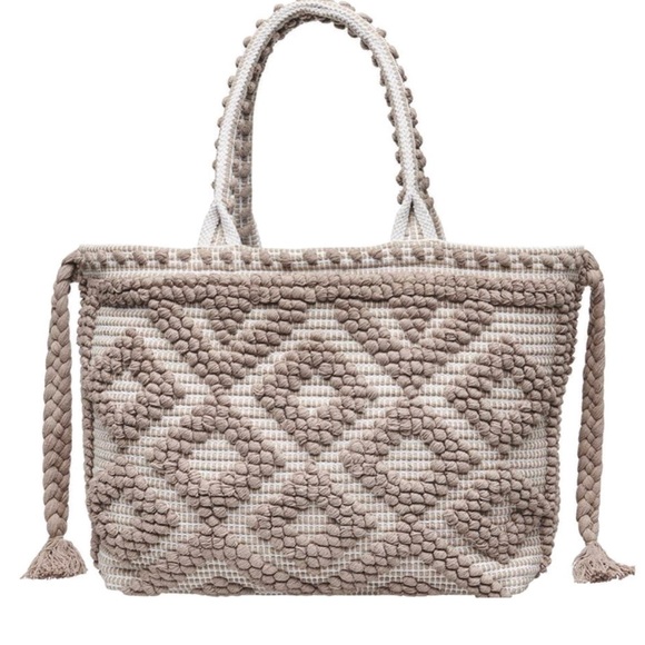 sidney byron Handbags - Braided Diamond Pattern Tote Bag in Taupe and Cream